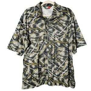 VTG D'Accord Mens Retro Y2K Abstract Grunge Elastic Banded Hem Polo Shirt XL USA